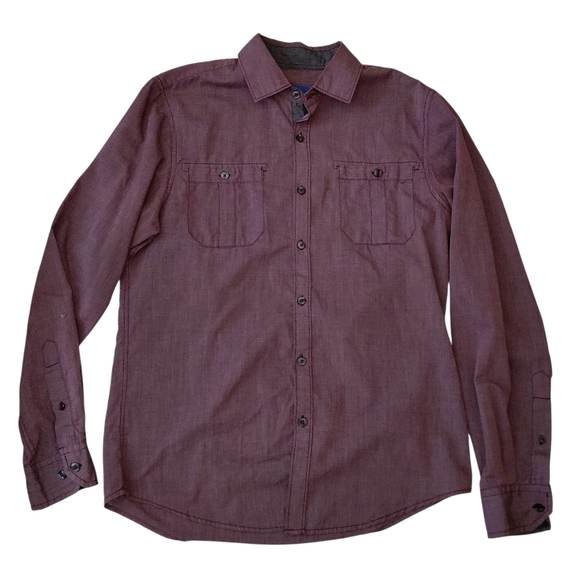 Michael Brandon Maroon Casual Button-Down Shirt - Picture 1 of 7